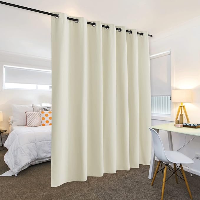 RYB HOME Extra Wide Curtains for Divider Room Separation Soundproof Temporary Door Curtains for Bedroom Closet Office Home Theatre Garage Living Room Privacy Drop Cloth, W 120 x L 84 inches, Beige - Image 3
