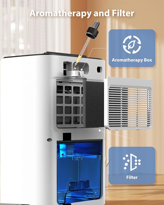95oz Dehumidifiers for Home, 1000 Sq.Ft Dehumidifier with Drain Hose - Auto Shut Off, Timer, Sleep Mode & Drain Hose - 7 Color Light for Bedroom, Bathroom, RV - White - Image 6