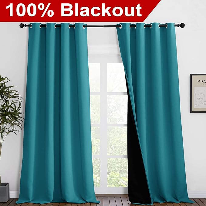 NICETOWN Full Shading Curtains for Windows, Super Heavy-Duty Black Lined Blackout Curtains for Bedroom, Privacy Assured Window Treatment (Peacock Teal, Pack of 2, 55 inches W x 102 inches L) - Image 2