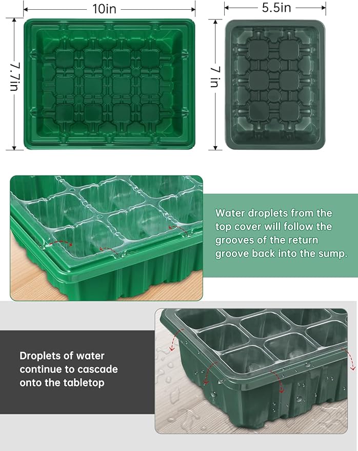 Seed Starter Tray Medium Size 4 Packs, Seed Starter Kit with Upgraded 24 Full Spectrum LEDs, Adjustable Brightness and Timer, with Drainage Holes, Tools and Labels for Indoor Plant Growing - Image 5