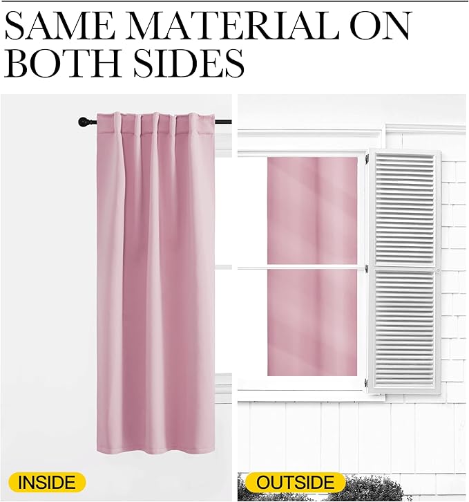NICETOWN Blackout Curtain Panels for Living Room - (Rouge Pink Color) 29x36 inch, 2 Panels Set, Room Darkening Blackout Drapes for Window - Image 6