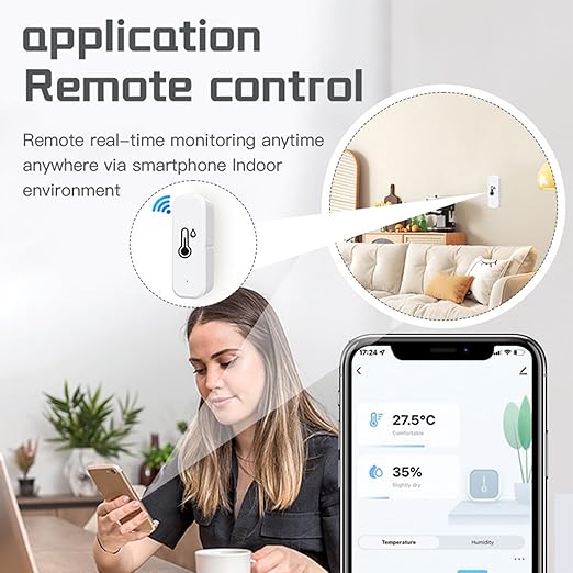 Smart Sensor - WiFi Temperature Sensor, Wireless Humidity Monitoring, Remote Control Device, Data Storage Export, High Precision Tool, Automation Accessory for Indoor Use, 2.76x0.98 Inches - Image 2