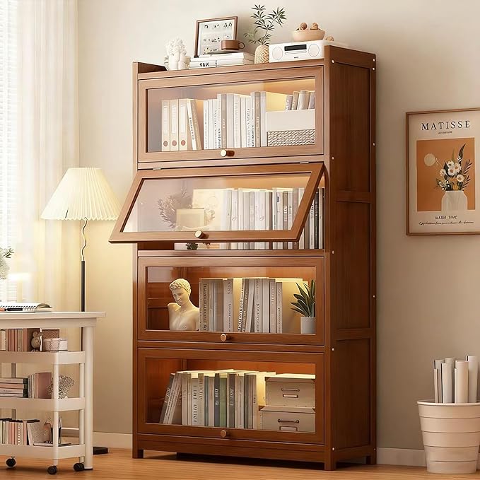 Display Cabinet with Acrylic Glass Doors, Tall Storage Cabinet with Adjustable Shelves, 4 Tier Curio Cabinet&Bookcase for Collectibles, Toys, Books, for Kids Playroom, Bedroom, Study Room - Image 6