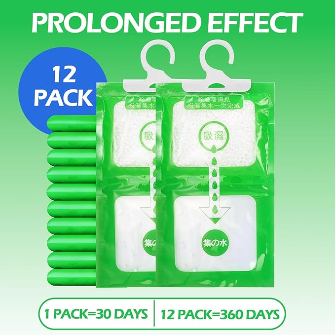 Dehumidifier Bags 12 Pack，Moisture Absorbers for Closet,Humidity Packs, Humidity Absorber in Wardrobes, Bedrooms, Bathrooms - Image 4