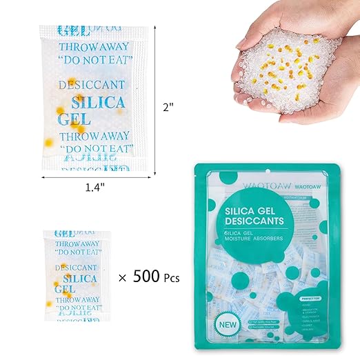 Silica Gel Packets with Color Indicating, 2 Gram [500 Packs] Desiccant Packs for Moisture Control, Moisture Absorbers, Food Grade Silica Packets with Indicator Beads - Image 4