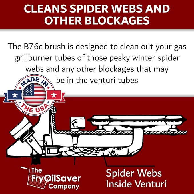 Gas Grill Venturi Tube Brush, Cleans Spider Webs, Grease, Debris, Food Build Up, Prevents Flare Ups, Long & Flexible Blockage Unclogger Cleaning Brush for Gas Grill Burner Pipe by FryOilSaver Co. B76C - Image 3