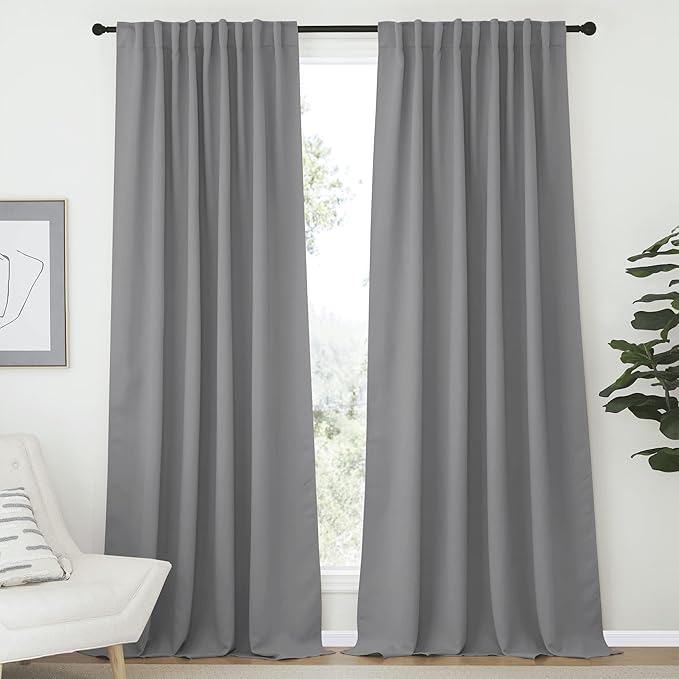 NICETOWN Blackout Curtain Panels Window Draperies - (Silver Grey Color) 70x95 inch, 2 Pieces, Insulating Room Darkening Blackout Drapes for Bedroom by NICETOWN