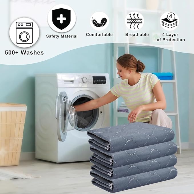 RIQINXIN Waterproof Chair Pads for Incontinence 4 Pack Reusable Seat Protector Pads 22" x 21" Washable Chair Protector Seat Cover Non-Slip Absorbent Incontinence Pad for Bed Wheelchair Kid & Pet Grey - Image 5