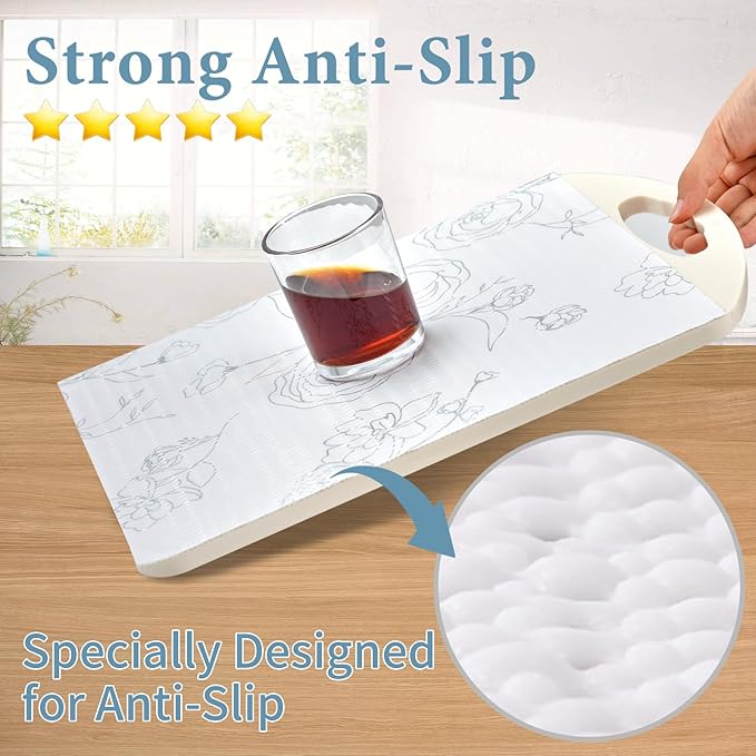 Shelf Liners for Kitchen Cabinets 17in x 20FT Non Adhesive Drawer Liner Sliver Floral Thickened Shelf Liner Paper Strong Non-Slip Easy to Clean for Tool Box Refrigerator with Knife and Tape Measure - Image 3