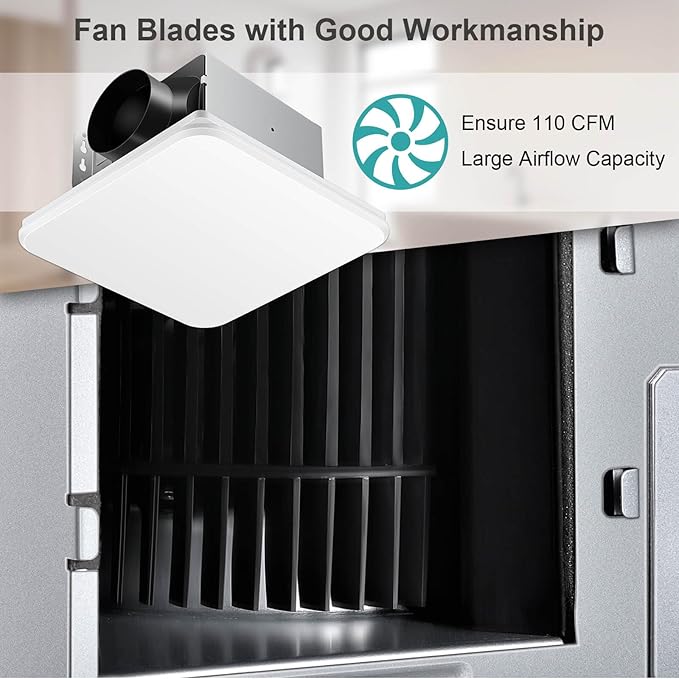 Bathroom Exhaust Fan 110CFM with Hidden Grille Design, 1.0 Sones Urtra Quiet Ceiling Ventilation Fan System - Household Bathroom Extractor Fan for Home/Office/Hotel, 4 inch Diameter Outlet - Image 4