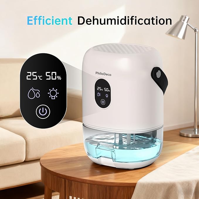 PHILODECO 280 Sq. Ft 35 OZ Dehumidifier, Portable Small Dehumidifiers for Bedroom, Bathroom, Basement,RV with CO mode, Sleep mode, Auto Shut Off, 7 Colorful Lights, White - Image 3