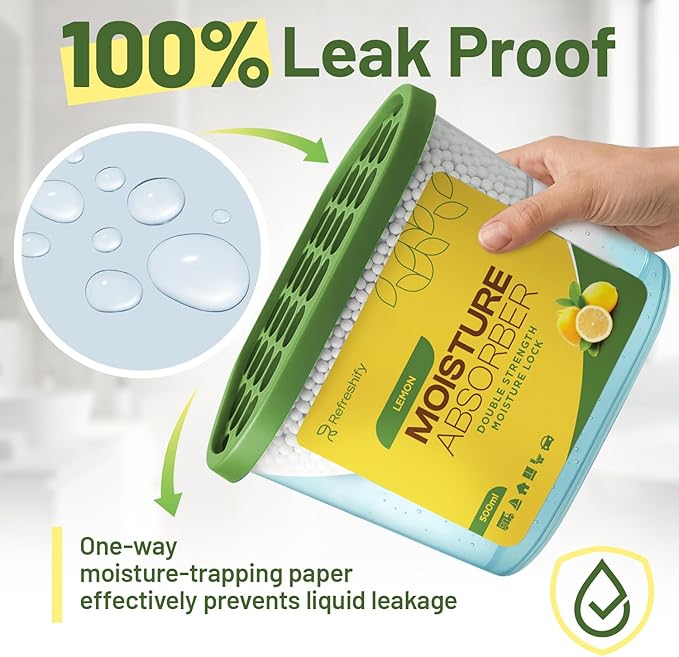 Premium Moisture Absorbers and Dehumidifier Tubs – High-Efficiency Closet Dehumidifier and Dehumidifier for Car, Odor Control Lemon Scent, 12 Pack, 7.5 Oz - Image 3