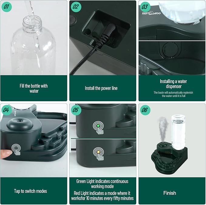 REPTI ZOO Water Feeder and Fogger, 2 in 1 Reptile Humidifier with Water Bowl, Automatic Water Dispenser for Chameleon Frog Lizard Gecko - Image 6