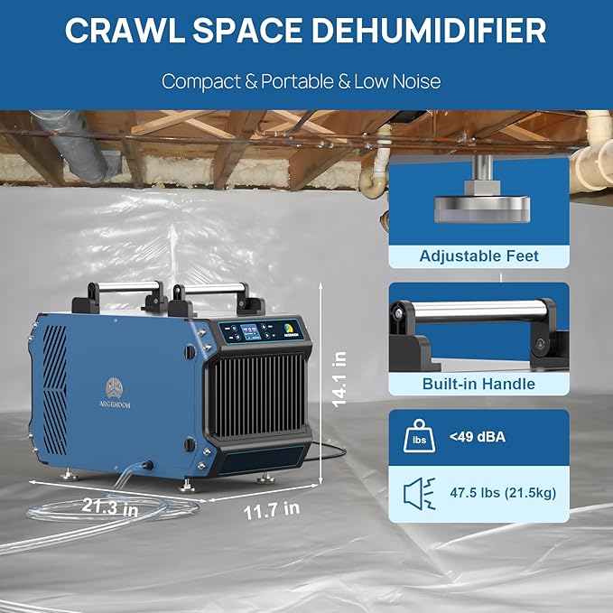 ARGENDON 145 Pint Crawl Spaces Dehumidifier with Pump, Energy Star Certified Commercial Dehumidifier with Drain Hose for Basement, Auto Defrost, Compact, Large Spaces up to 1800 Sq.Ft - Image 6
