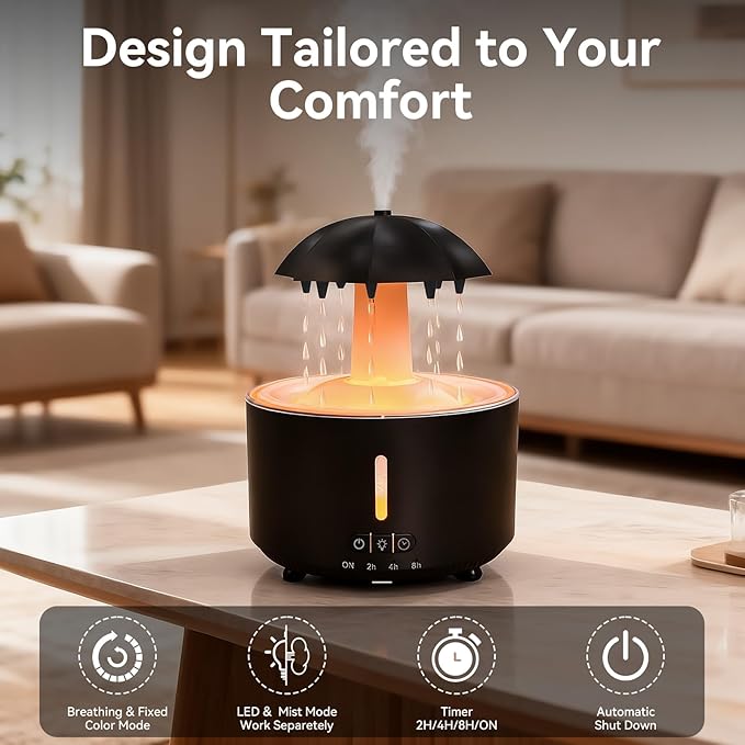 Missfly Aromatherapy Diffuser,Clouds and Cool Mist Humidifier,360° Rotatable,Super Quiet, Easy to Fill & Clean, Auto Shut-Off,300ml Humidifiers for Bedroom Home and Office (Black) - Image 4