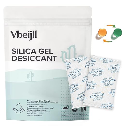 2 Gram (100 Pack) Color-Indicating Silica Gel Packets, Premium Food Grade Desiccant - Rechargeable Moisture Absorbers for Food Storage, Electronics, 3D Filament & Safes by Vbeijll