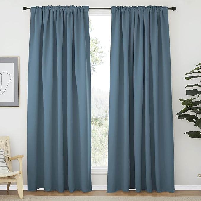 NICETOWN Blackout Curtain Panel for Living Room - (Smoky Blue Color) 62 inches Wide by 84 inches Long, 2 Panels Set, Insulated Room Darkening Window Drapes - Image 2