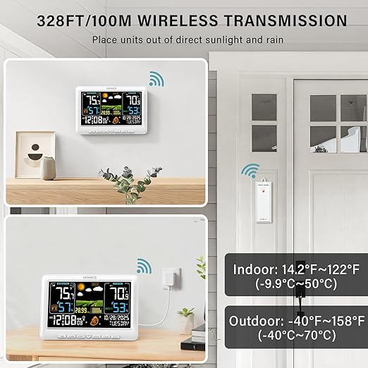 BluSon Weather Station Wireless Indoor Outdoor Thermometer, Color Display Digital Temperature Humidity Monitor with Atomic Clock, Weather Forecast, Adjustable Backlight, Home Weather Station, White - Image 5