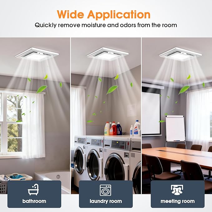 FEITON Bathroom Exhaust Fan with Light, Ceiling Mount, 110 CFM 1.0 Sones 4 Inch Duct, Quiet Square Bath Fan Light Combo, Shower Exhaust Fan with Light - Image 4