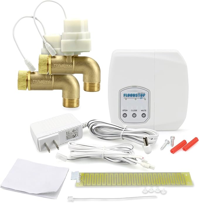 FloodStop Washing Machine Leak Detector Kit with Automatic Water Shut-Off and Visual/Audible Alarms, 3/4" 90deg, Hot & Cold Valves by FloodStop