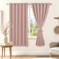 Hiasan Grommet Blackout Curtains for Bedroom, 70 x 63 Inches - Thermal Insulated Light Blocking Window Drapes for Living Room/Dorm Room, Set of 2 Panels Sewn with Tiebacks, Blush by Hiasan