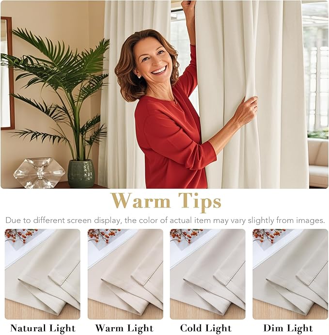 H.VERSAILTEX Light Reducing Curtains Thermal Insulated Window Treatment Panels Room Darkening Privacy Assured Drapes for Living Room Back Tab/Rod Pocket Bedroom Drapes 2 Panels, Ivory - 52 x 72 Inch - Image 3