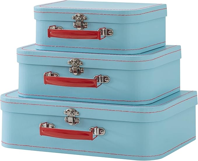 SLPR Paperboard Suitcases Set of 3, Light Blue - Vintage Cardboard Suitcase Decor, Nesting Luggage Decorative Mache Boxes with Hinged Lids and Brass Handles, Mini Suitcases for Centerpieces by SLPR