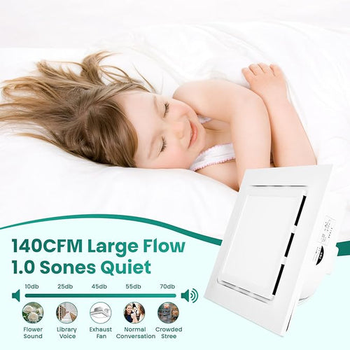 11.8" Panel Bathroom Exhaust Fan with Light, Bathroom Ventilation Fan with 12W 6500K LED Light, 140 CFM 1.0 Sones Low Noise, 4 Inch Duct Quiet Square Fan for Home Bath Restroom Hotel Office - Image 2