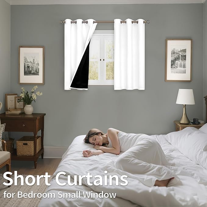 BGment Short Curtains for Small Windows - Cafe Curtains 40 Inch Length White Blackout Thermal Insulated Grommet Drapes for Bedroom (42 x 40 Inch, 2 Panels) - Image 2