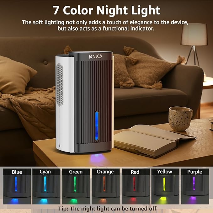 Dehumidifier,95 OZ Water Tank, (1000 sq. ft) Quiet Dehumidifier for Basement, Bathroom, RV, Closet, Bedroom with Auto Shut Off, Sleep Mode,7 Colors LED Light, Dehumidifiers for Home (White/Black) - Image 7