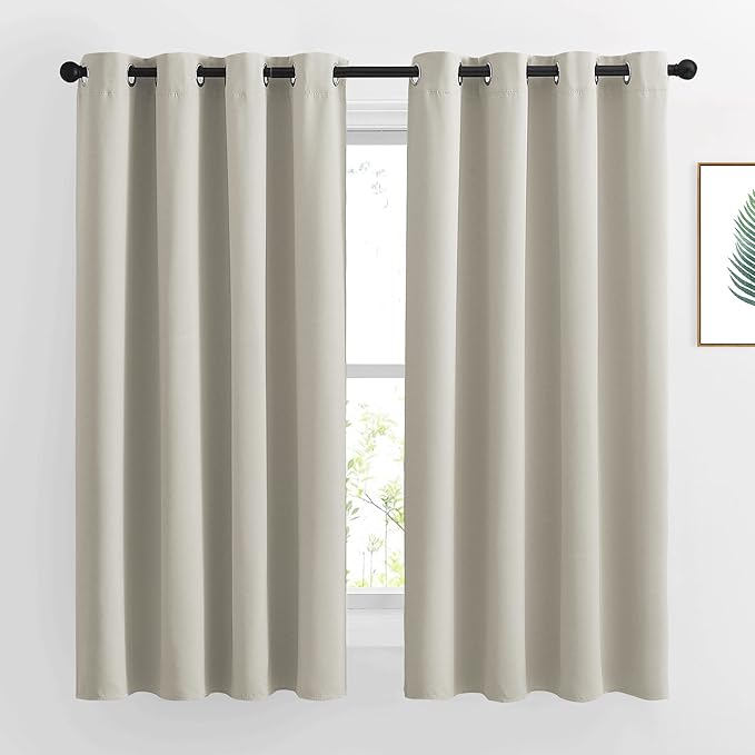 NICETOWN Natural Blackout Living Room Curtain - Grommet Window Treatment Thermal Insulated Solid Room Darkening Drapes Sound Dampening for Bedroom, 1 Panel, W52 x L63 by NICETOWN