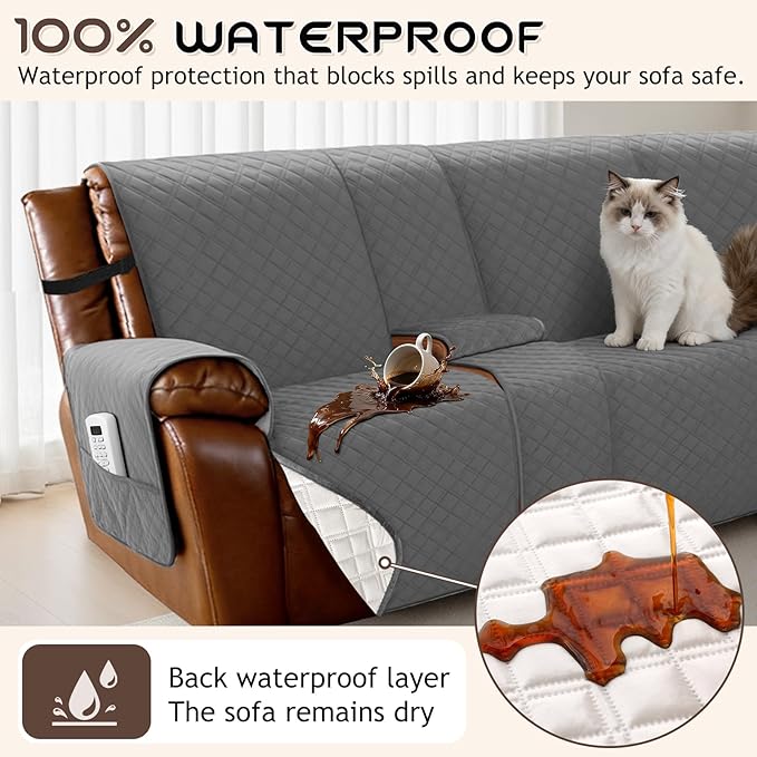 Arfntevss Waterproof Recliner Sectional Couch Covers for Reclining L Shape Sofa Cover Non Slip Washable L Shaped Slipcover Sets for Dog Furniture Protector (5 Seat with 1 Console Cover, Dark Gray) - Image 2