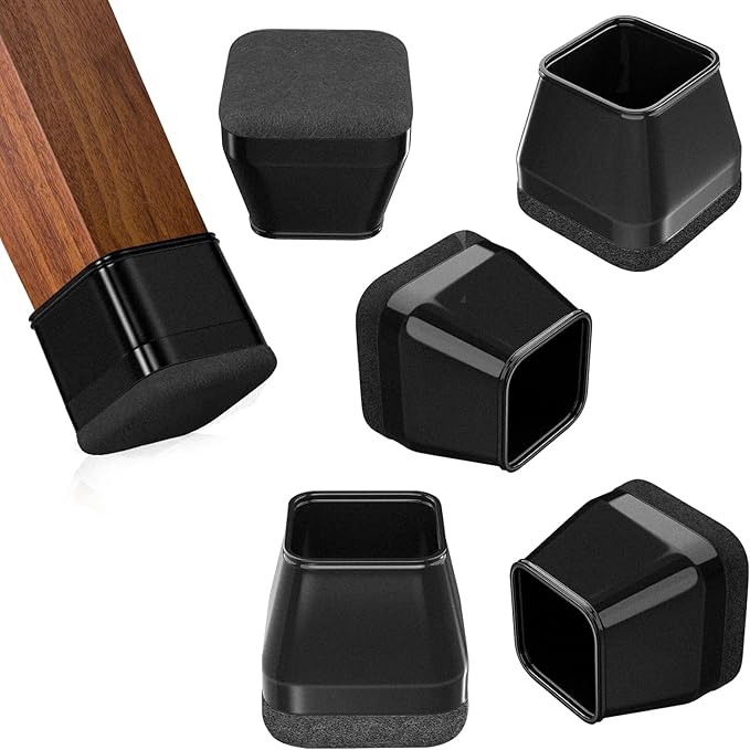 16Pcs Square Chair Leg Floor Protectors with Thickened Felt Pads Silicone Chair Leg Covers Caps to Protect Hardwood Tile Floors Furniture Feet Reduce Noise (Black S Fit 0.87"-1.10") by BAIPOK