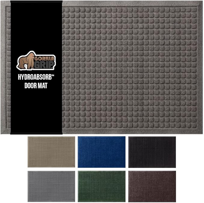 GORILLA GRIP Front Door Mat, 72x24, Indoor Outdoor Ultra Absorbent HydroAbsorb Doormat, Absorbs Up to 2.75 Cups of Water, Stain and Fade Resistant, Rubber Backing Doormats, Captures Dirt, Charcoal by GorillaGrip