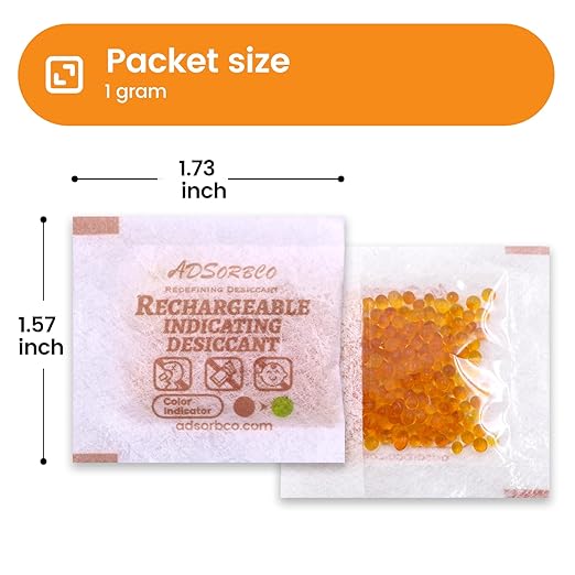 Adsorbco Rechargeable Desiccant, Indicating Silica Gel Packets, Moisture Absorbers for Storage, Gun Safe Dehumidifiers (200, 1g) - Image 2
