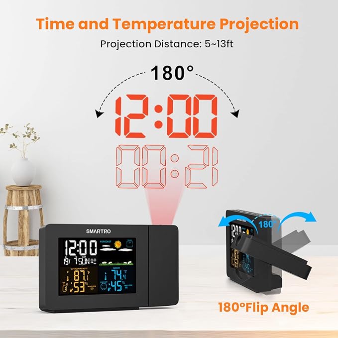 SMARTRO SC91 Projection Alarm Clock for Bedrooms with Weather Station, Wireless Indoor Outdoor Thermometer, Temperature Humidity Monitor Gauge Hygrometer - Image 3