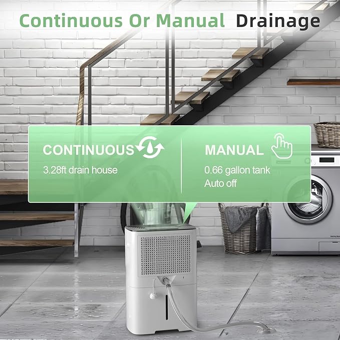 HOGARLABS 50 Pint Smart Dehumidifiers for Home and Basements, with 3 Working Modes, Overflow Protection, and Auto Shut off Restart. Ultra Silent Dehumidifier with Drain Hose and Digital Control Panel. - Image 7
