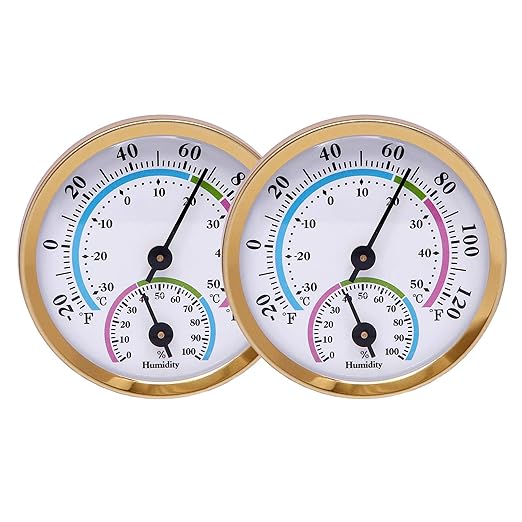 Mini Indoor Thermometer Hygrometer Analog 2 in 1 Temperature Humidity Monitor Gauge for Home, Room, Outdoor, Offices, Display Mechanical (No Battery Needed) (Gold-2 Pack, Gold-2 Pack) by LayscoPro