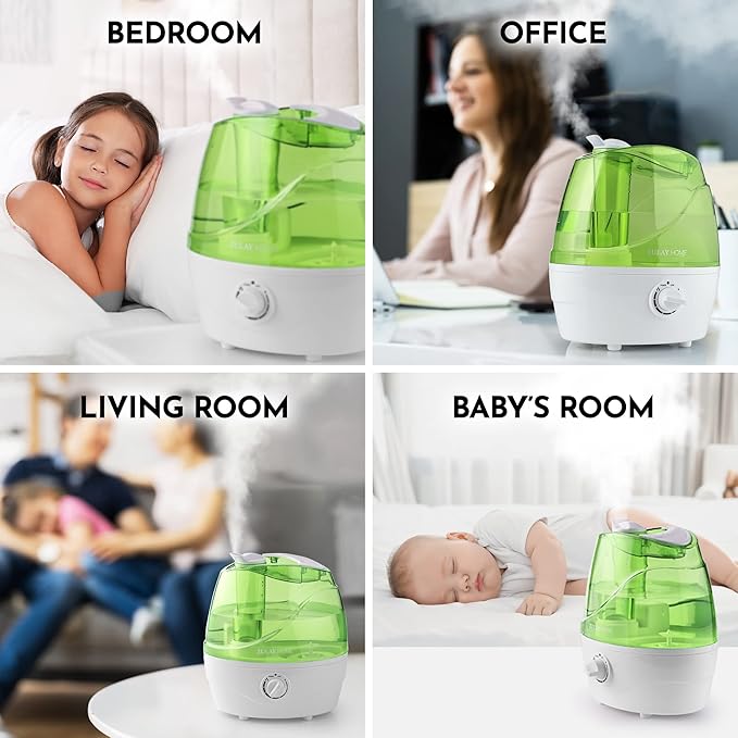 Zulay Home Cool Mist Humidifiers For Bedroom (2.2L Water Tank) - Quiet Ultrasonic Humidifiers For Large Room with Auto Shutoff Feature - Air Humidifier For Plants, Nursery, Kids Room (Green) - Image 7