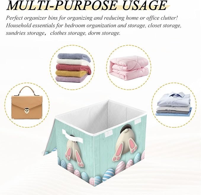xigua Easter Bunny Storage Bins with Lids and Carrying Handle,Foldable Storage Boxes Organizer Containers Baskets Cube with Cover for Home Bedroom Closet Office - Image 7