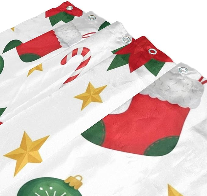Red Stocking Christmas Shower Curtain Liner 72×72 inch for Bathroom Curtain Anti Mold Shower Curtain with Hooks Bathroom Accessories - Image 3