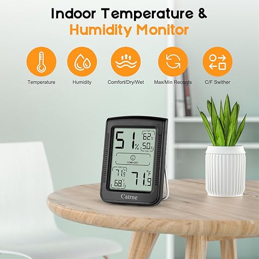 Digital Hygrometer Indoor Thermometer for Home,Room Thermometer with Temperature Gauge and Humidity Gauge,Temperature Humidity Meter Indoor with Maximum and Minimum Records, Black CRN101 - Image 2