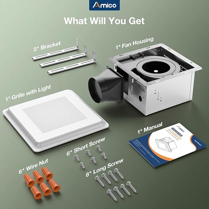 Amico Bathroom Exhaust Fan with Light, 110 CFM, 1.0 Sones, 5CCT, 1000LM, Easy Installation, Ceiling Mount Bathroom Fan, Adjustable Bath Exhaust Vent with light, ETL & FCC Certified - Image 8