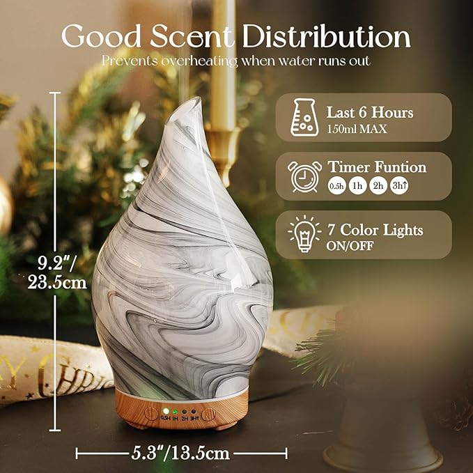 Porseme 150ml Essential Oil Diffuser Glass Color Changing Aroma Air Diffusers Aromatherapy Ultrasonic Cool Mist Humidifier 6 Running Hours Waterless Auto-Off for Sleeping, Yoga, Office, Spa (Ink) - Image 3
