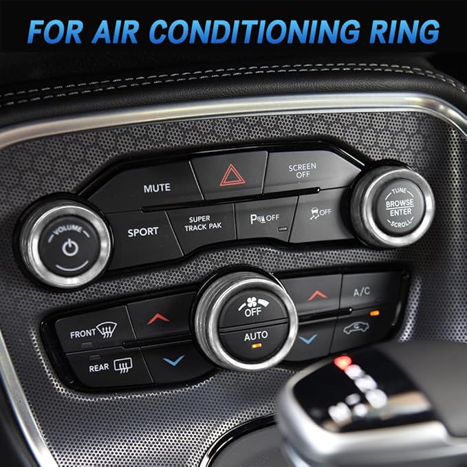 3PCS Air Conditioner Switch Button Knob Cover, Auto Accessories Climate Control Knob Covers, Aluminum Alloy Knob Ring Trim Cover Compatible with Dodge Challenger Durango 2015-2022 (Silver) - Image 2