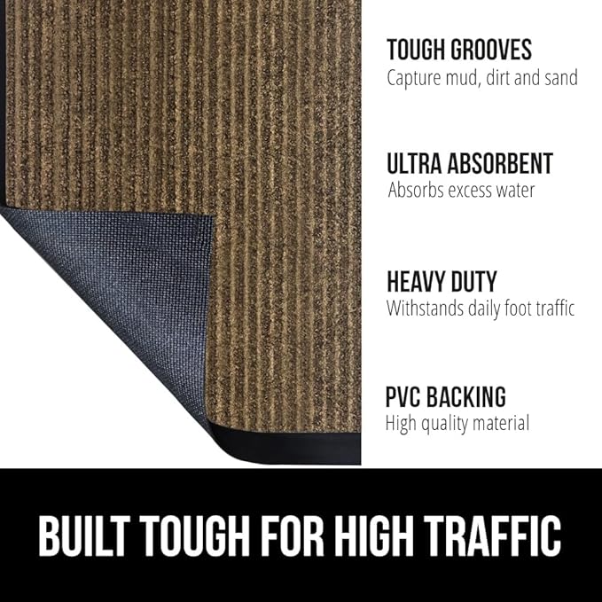 GORILLA GRIP Waterproof Traffic Guard Door Mat, 59x24, Heavy Duty Entryway Mats, Strong Backing Commercial Utility Rugs for Office Hallway, Garage Floor and Home, Low Profile Carpet Runner, Brown - Image 2