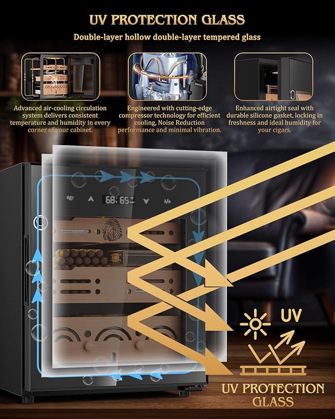 Electric Cigar Humidor Cabinet with Temperature & Humidity Control System, 50L Cooling Cigar Fridge up to 300 Counts, Cedar Wood Shelves,Digital LED Screen,Fingerprint Safety Lock,Gift for Men - Image 5