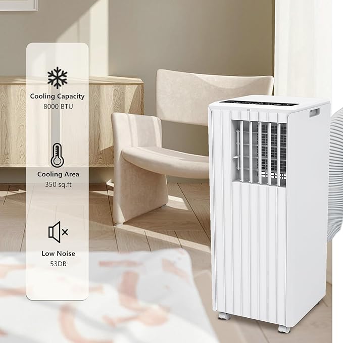 8,000 BTU Portable Air Conditioner – 3-in-1 Cooling, Dehumidifier & Fan for Rooms Up to 350 sq.ft. Quiet Energy-Saving Sleep Mode, 24-Hour Timer, Remote & Overheat Protection – Includes AC Window Unit - Image 3