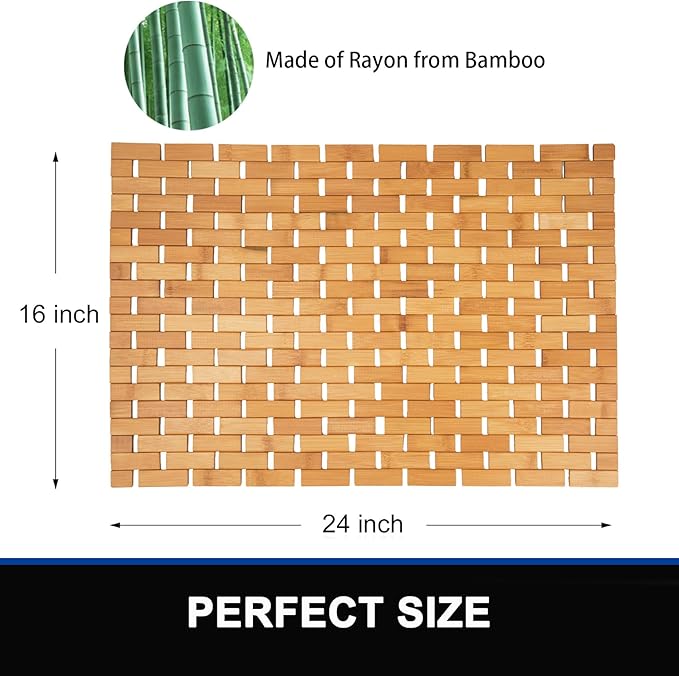 Bambo Bath Mat Bathroom Rugs Floor Wood Shower Bathtub Waterproof Non Slip Natural Accessories 16x24 Inch Easy to Clean, 2 pcs - Image 7
