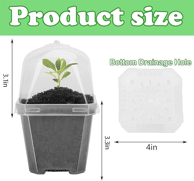 EBaokuup 10Pcs 4" Clear Plant Nursery Pots with Humidity Dome, Plastic Gardening Pot Plant Container, Seed Starting Pot with Drain Holes for Seedlings Vegetables Succulents Cuttings - Image 2